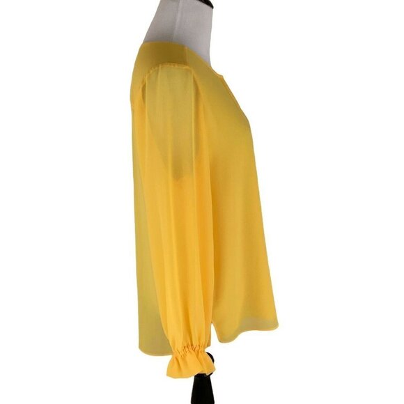 Gibson & Latimer Women's S Small Pop-Over Blouse Semi Sheer Bright Yellow - Picture 4 of 6